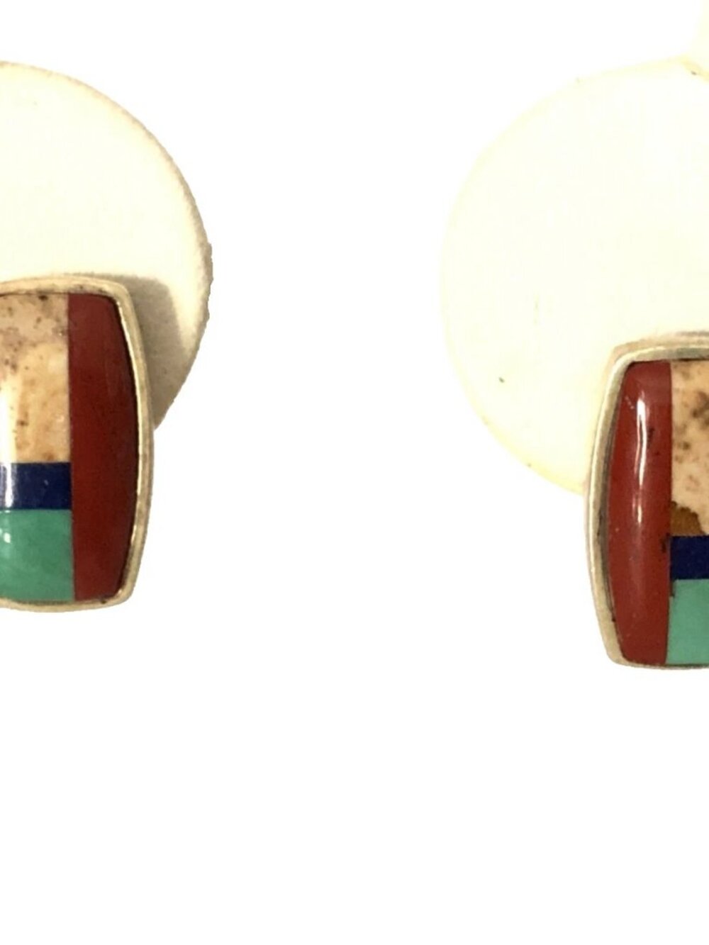 Southwestern Rectangular Geometric Inlay Sterling Silver 925 Post Earrings